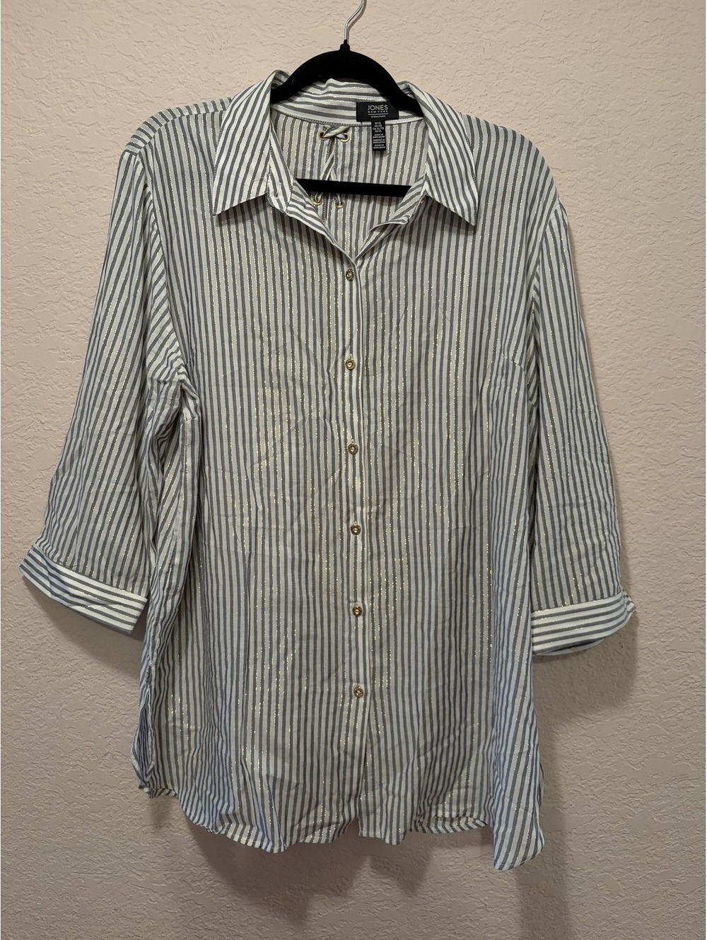Jones‎ New York Signature Women's Striped Button-Up Shirt with Back Lace-Up - Picture 2 of 8